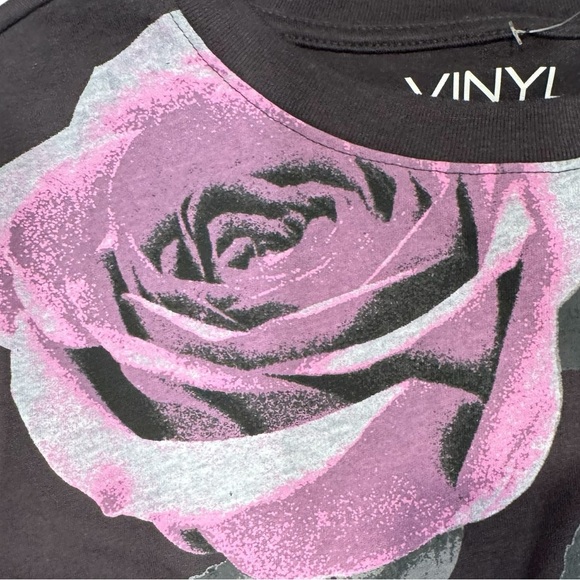 VINYL Icons Black Sleeveless Top with Pink Rose Floral Design NWT Small - Picture 3 of 8